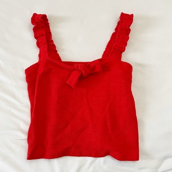 Madewell Tie Front Bow Tank Red - Picture 2 of 6